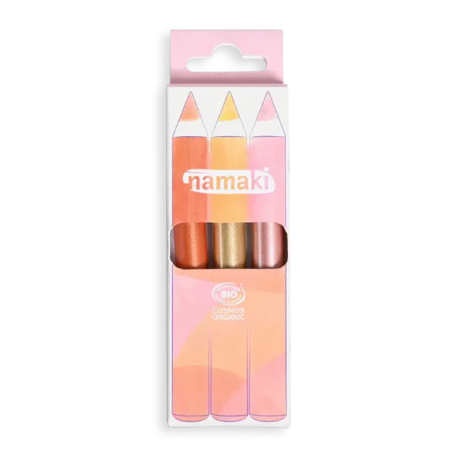 namaki-crayons-maquillage-paillettes-enfant-or-cuivre-rose-x3 image 1