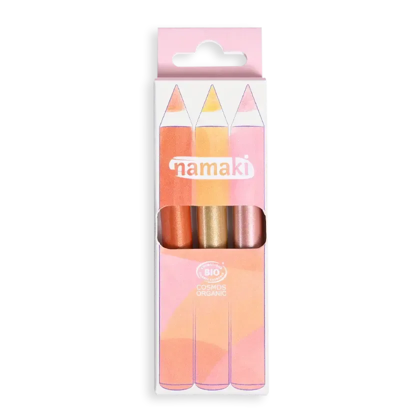 namaki-crayons-maquillage-paillettes-enfant-or-cuivre-rose-x3 image 1