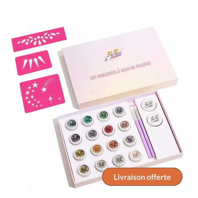 si-si-la-paillette-maxi-bar-paillettes-pochoirs-kit-16-pots image 1