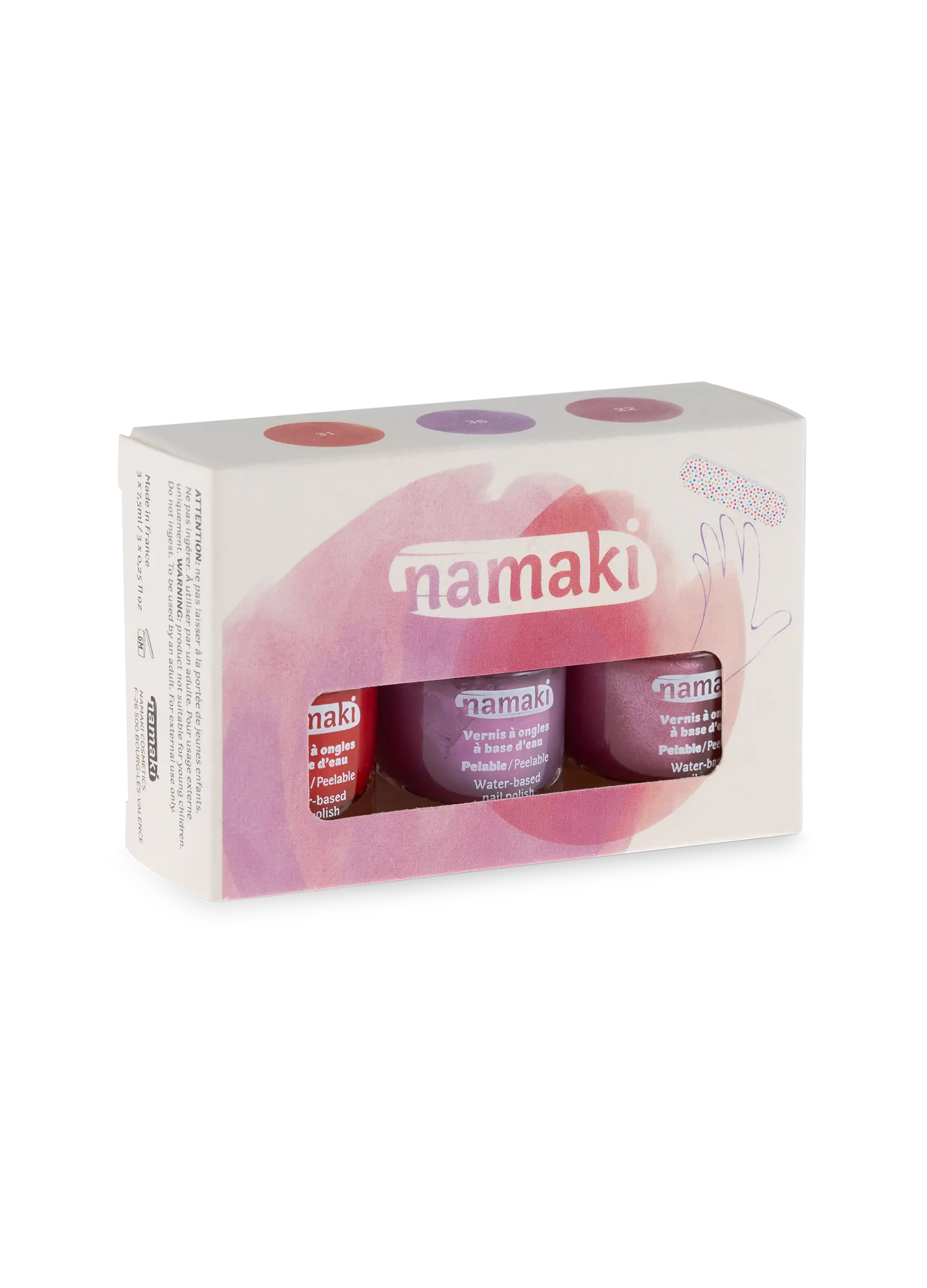 namaki-coffret-vernis-enfants-rose-ternelle-rose-paillet-mauve-griotte image 2